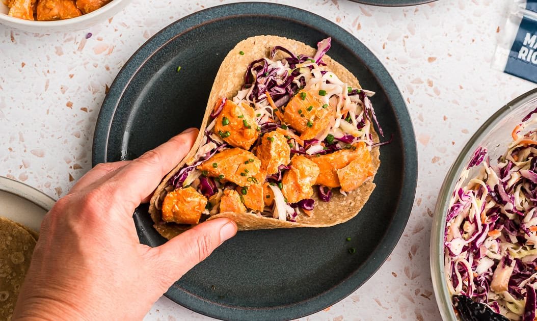 Buffalo Salmon Tacos (Easy 15 Minute Dinner)